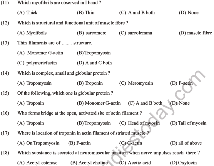 NEET Biology Locomotion And Movement MCQs Set A, Multiple Choice Questions